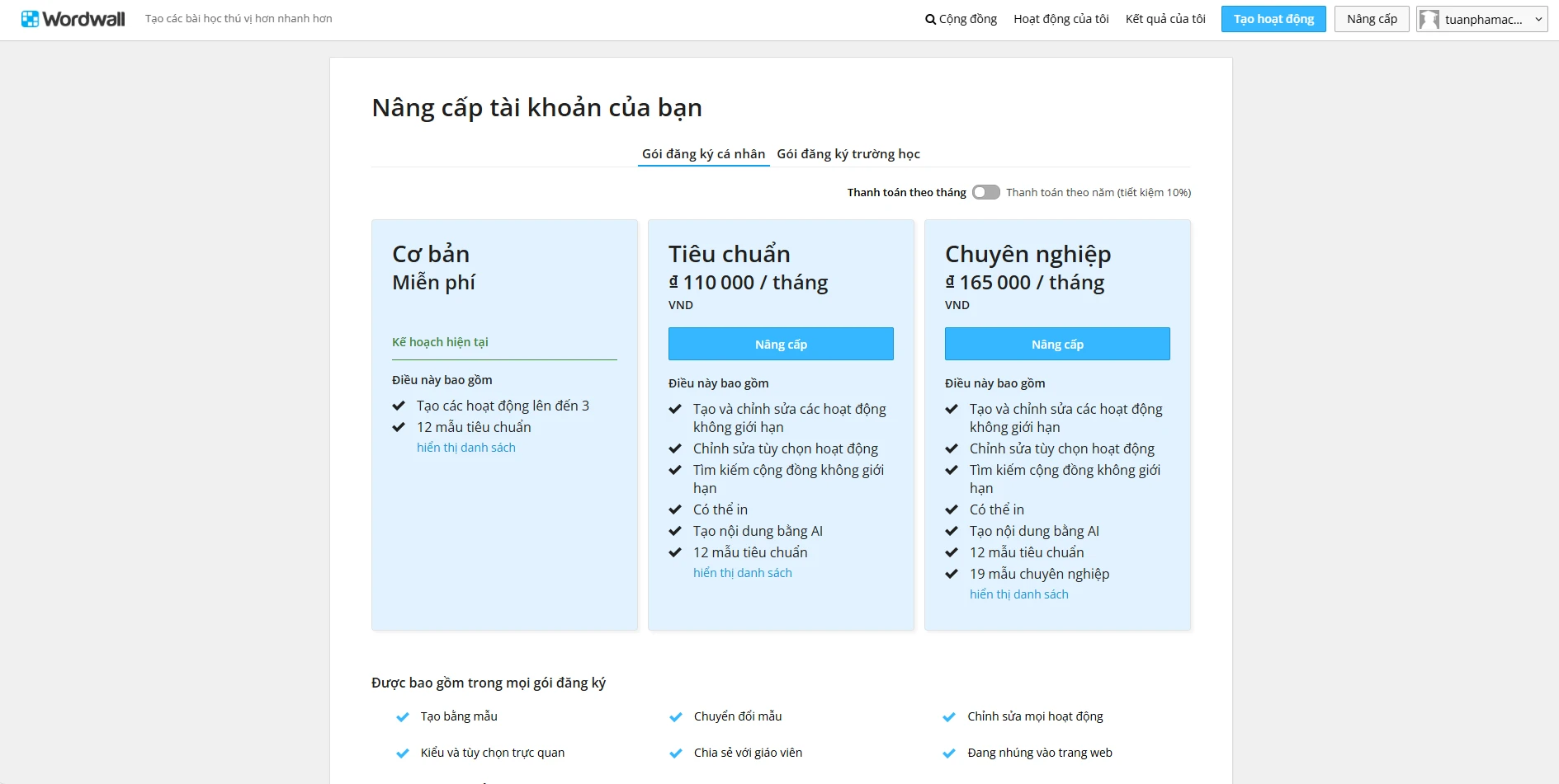 Các gói Wordwall