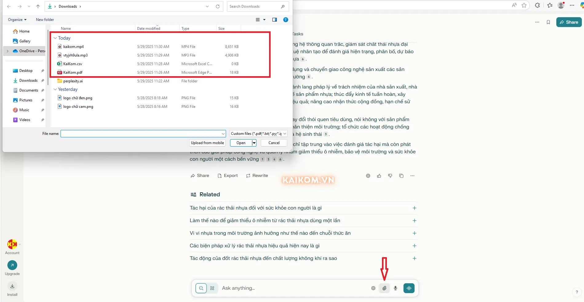 Perplexity AI Pro cho phép tải lên các tệp file