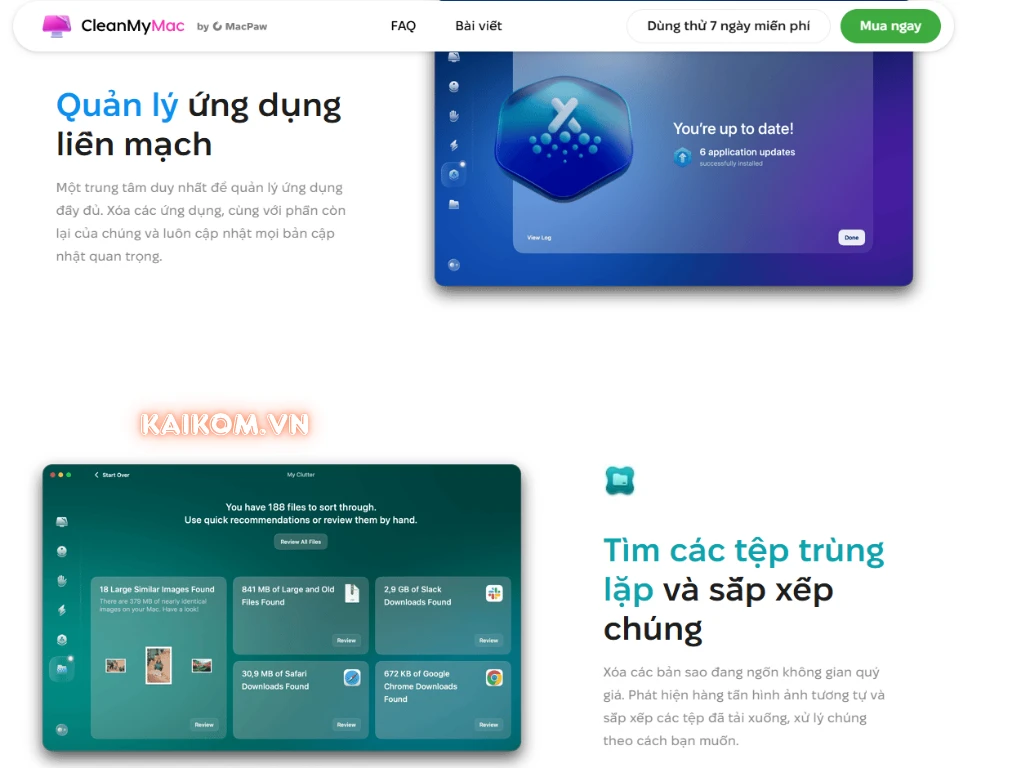 Quản lý ứng dụng và tìm các tệp trùng lặp với CleanMyMac X