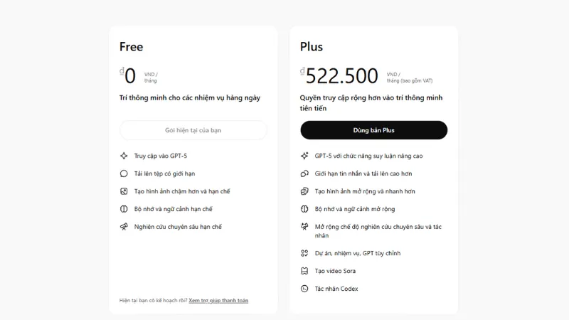 So sánh ChatGPT miễn phí và ChatGPT Plus