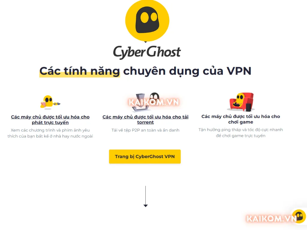 Các máy chủ CyberGhost VPN tối ưu hóa phát trực tuyến, tải torrent, chơi game