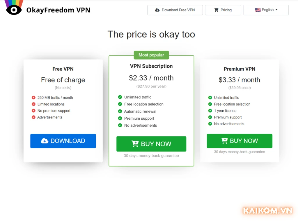 Hướng dẫn mua tài khoản OkayFreedom VPN tại KaiKom