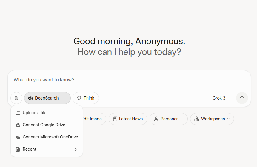 Grok cho phép upload file và kết nối với Google Drive và OneDrive