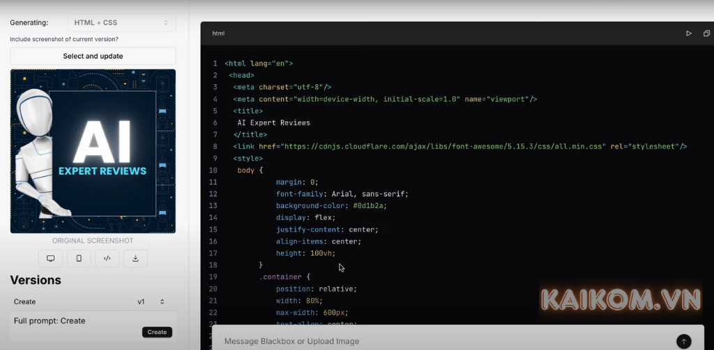 Blackbox AI chuyển đổi code từ hình ảnh