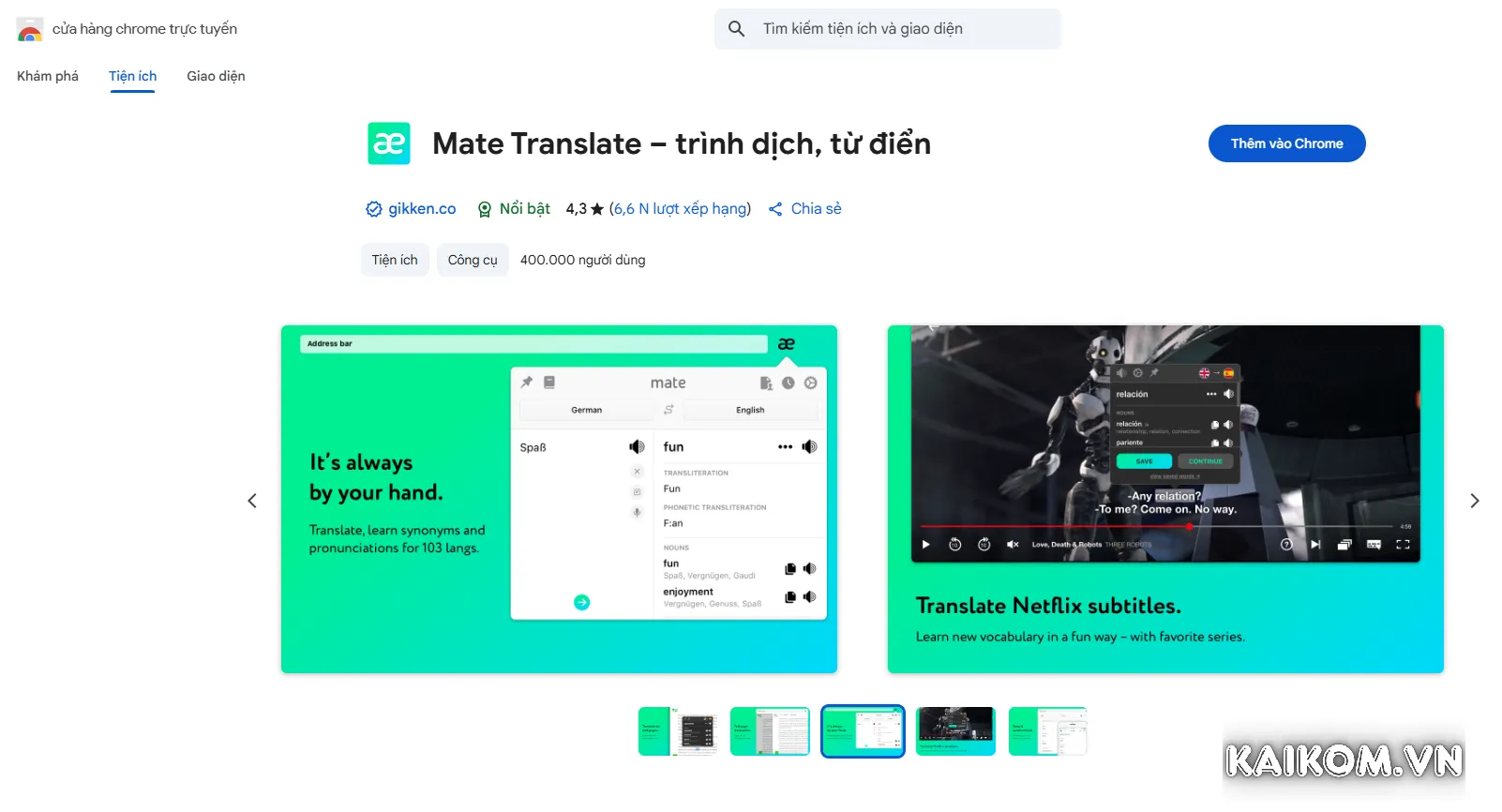 Công cụ Mate Translate có thể tích hợp vào trình duyệt web