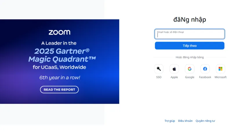 Đăng nhập bằng tài khoản Zoom / Email