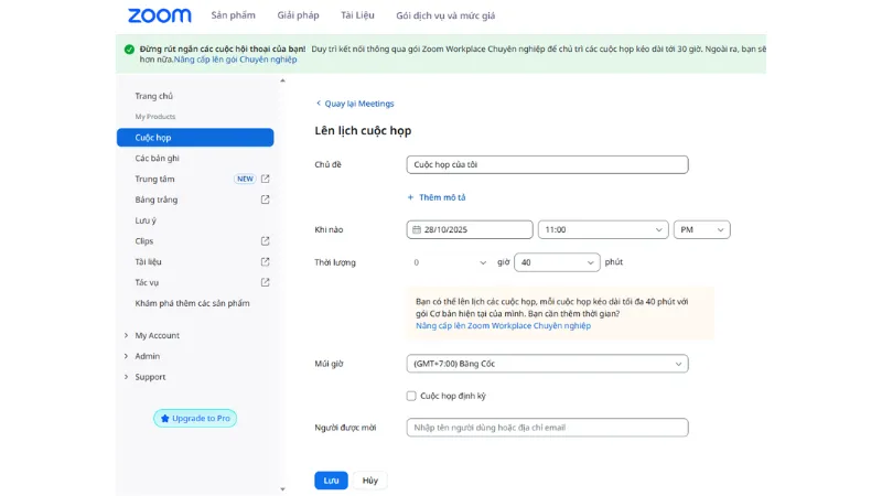 Tạo cuộc họp mới (New Meeting)