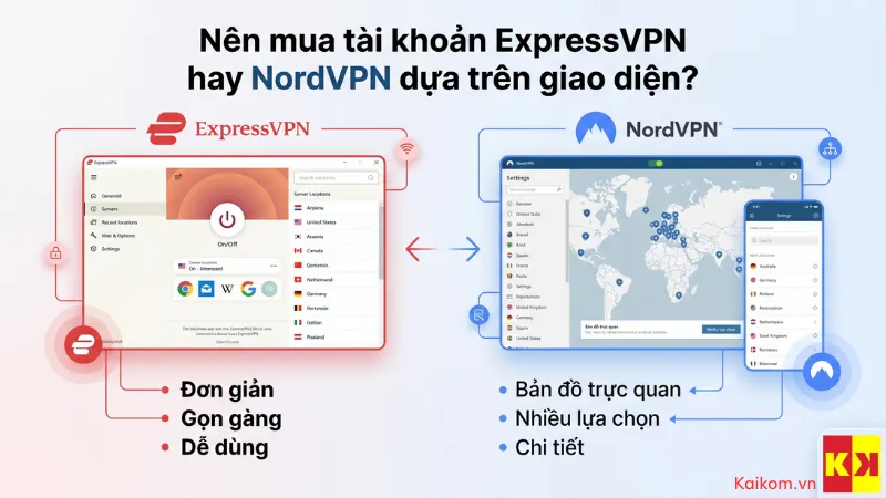 Nên mua tài khoản ExpressVPN hay NordVPN dựa trên giao diện?