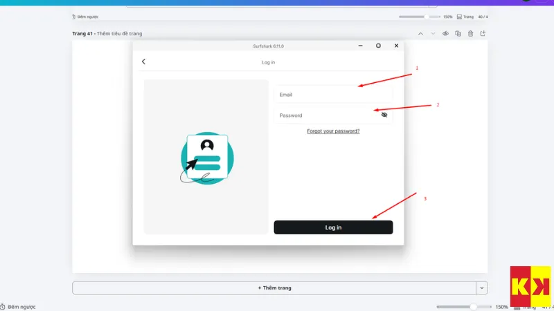 Giao diện đăng nhập Surfshark VPN bằng email và mật khẩu