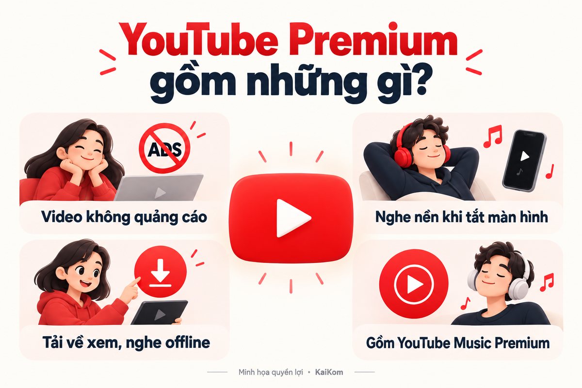 Quyền lợi YouTube Premium: video không quảng cáo, nghe nền khi tắt màn hình, tải offline và YouTube Music Premium