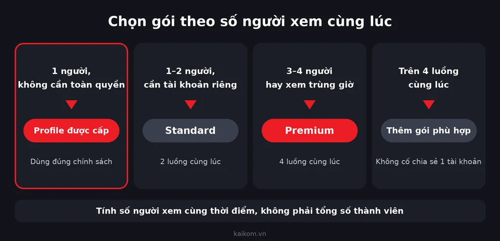 Chọn gói HBO Max theo số người xem cùng lúc: Profile, Standard, Premium