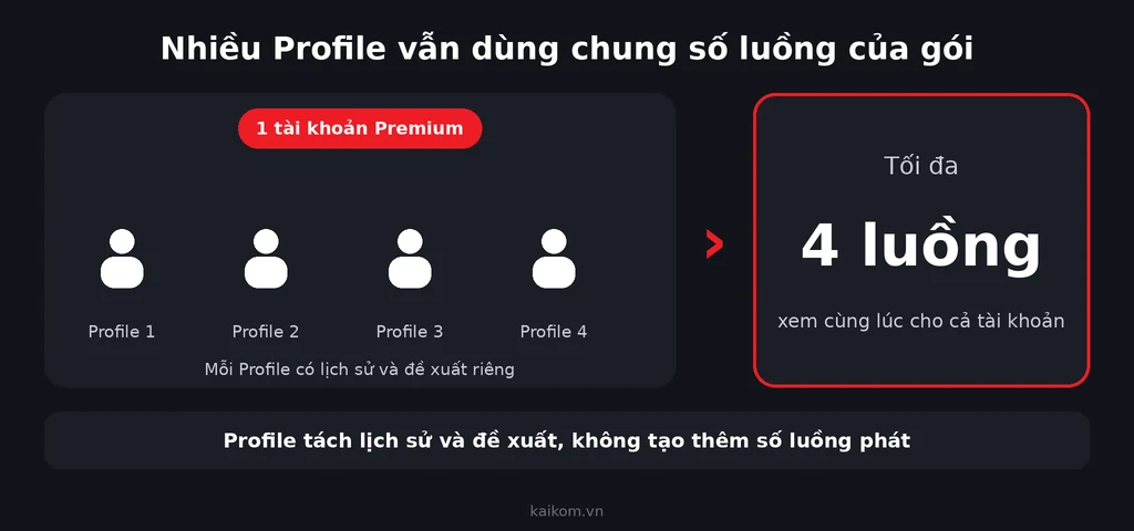 Nhiều Profile HBO Max vẫn dùng chung tối đa 4 luồng của tài khoản Premium