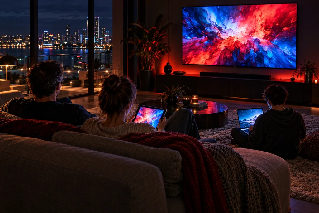 Gia đình xem HBO Max trên nhiều thiết bị cùng lúc trong phòng khách