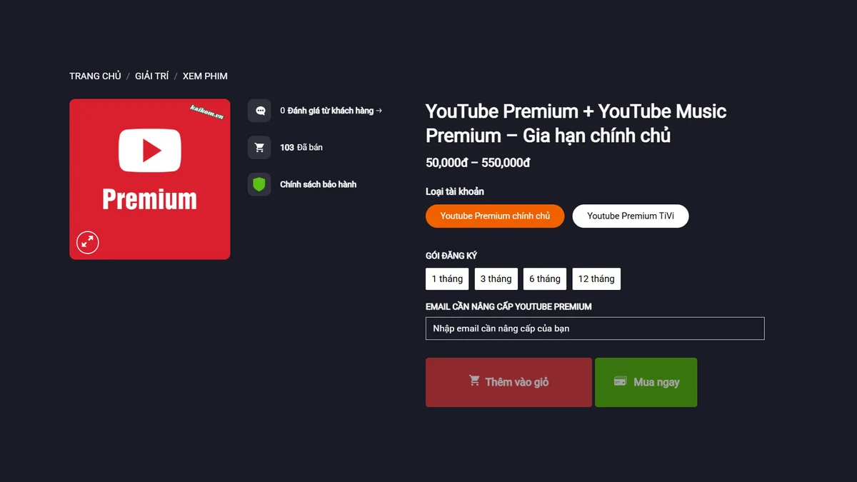 Cách mua YouTube Premium chính chủ giá rẻ tại Kaikom.vn