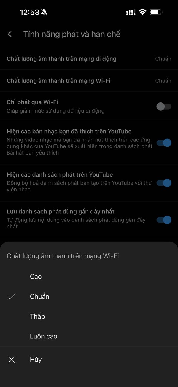 Cài đặt chất lượng âm thanh trên mạng Wi-Fi trong ứng dụng YouTube Music
